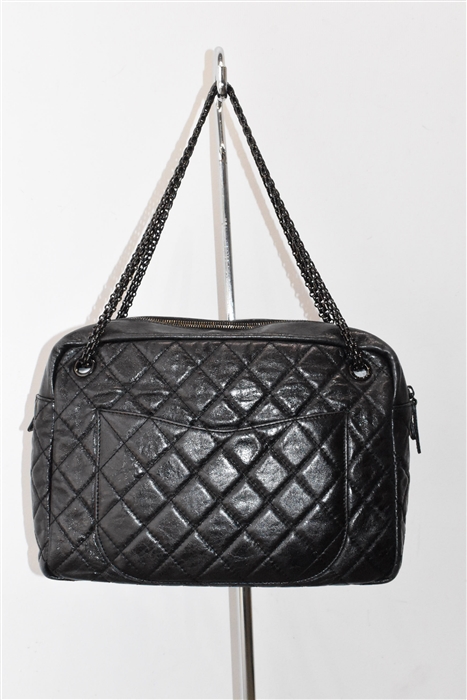 Black Leather Chanel Camera Bag, size L