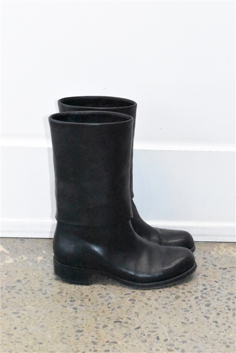 Black Leather Chanel Boots, size 8