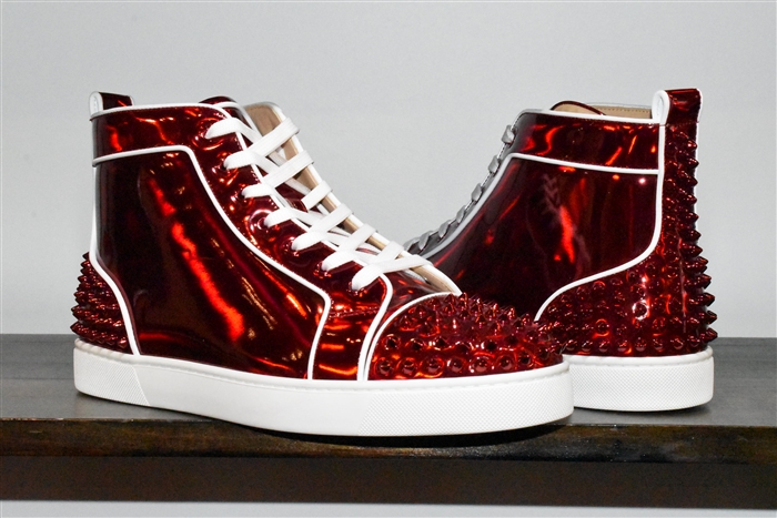Metallic Red Christian Louboutin High-Top Sneakers, size 11