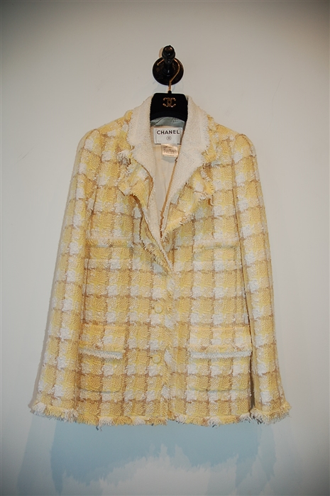 Yellow Check Chanel Suit Jacket, size 2
