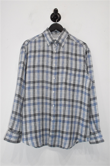 Blue Check Brunello Cucinelli Button Shirt, size M