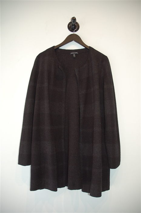 Gray Check Eileen Fisher Long Cardigan, size M