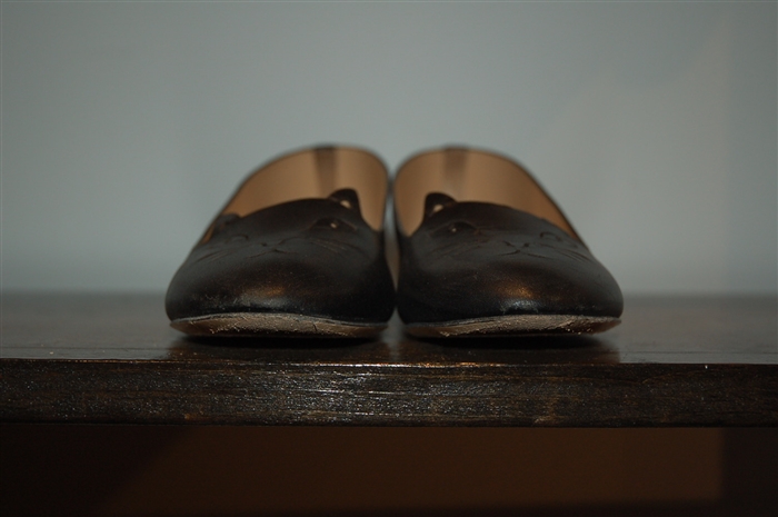 Black Leather Charlotte Olympia Flats, size 6