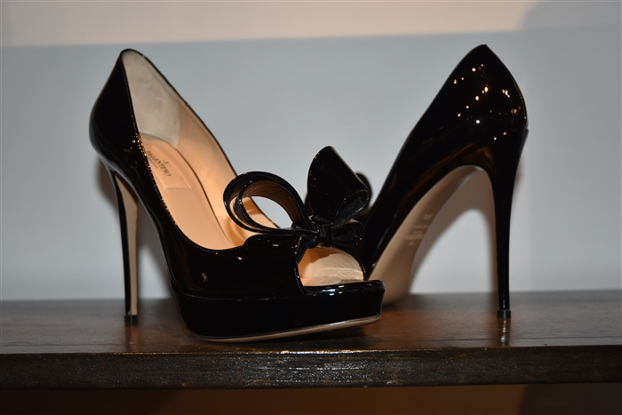 Black Patent Valentino Peep-Toe, size 8