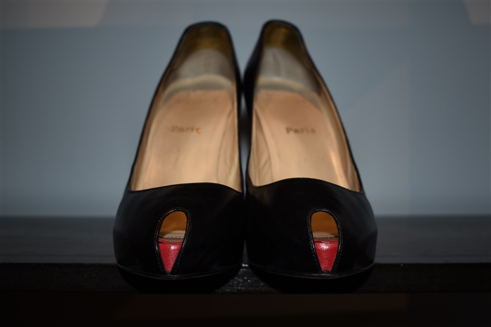 Black Leather Christian Louboutin Peep-Toe, size 11