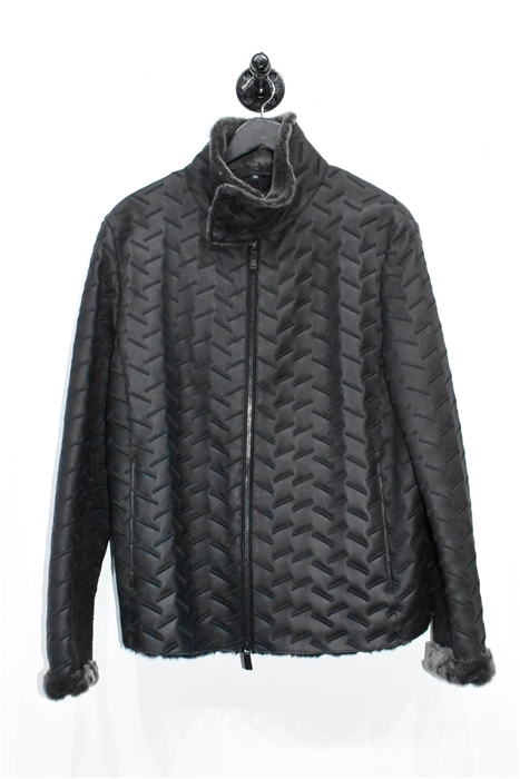 Black Leather Giorgio Armani Shearling Jacket, size L