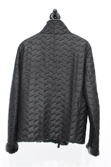 Black Leather Giorgio Armani Shearling Jacket, size L