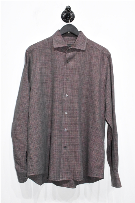 Brown Check Corneliani Button Shirt, size L