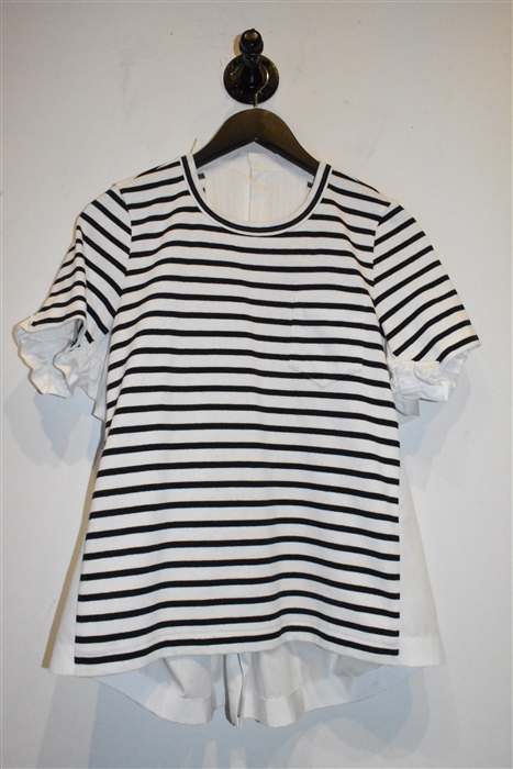 White & Navy Sacai Short-Sleeved Top, size M