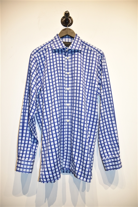Blue Check Duchamp Button Shirt, size L
