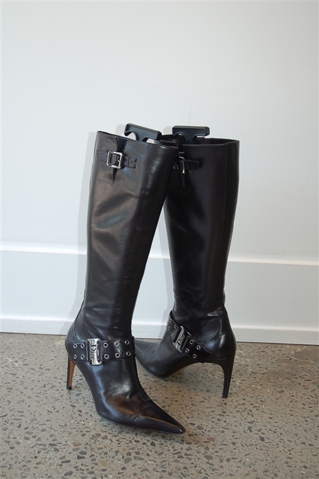Black Leather Dior Boots, size 8