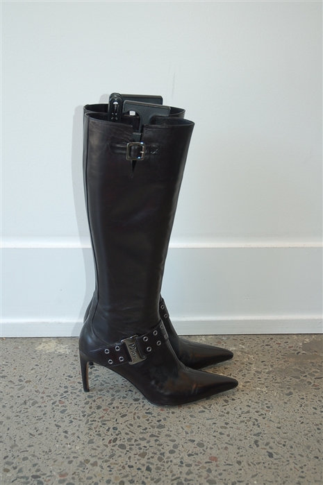 Black Leather Dior Boots, size 8