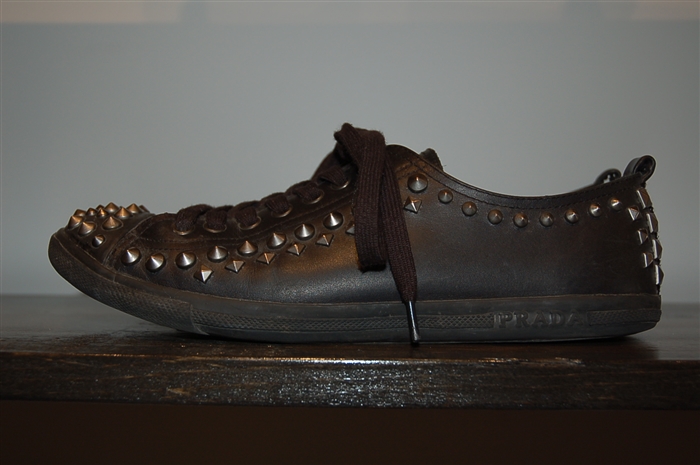 Black Leather Prada Sneaker, size 9