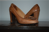 Aged Leather Car Shoe Heels, size 7