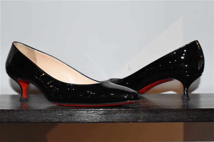 Black Patent Christian Louboutin Kitten Heels, size 9