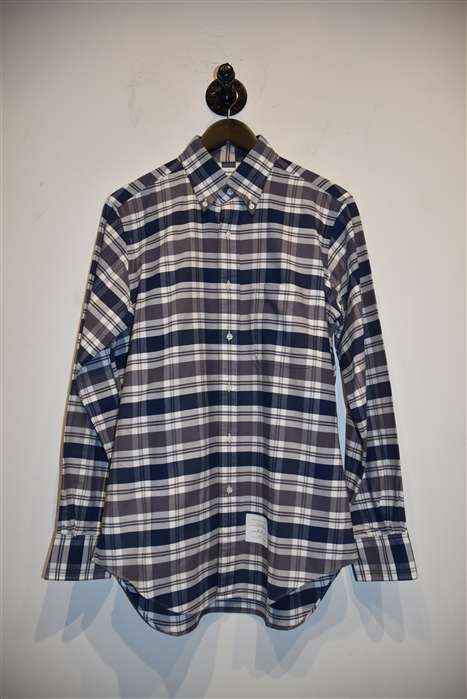Navy Check Thom Browne Button Shirt, size L