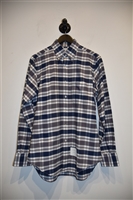 Navy Check Thom Browne Button Shirt, size L