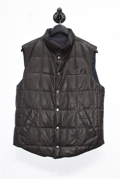 Dark Leather Brunello Cucinelli Gilet, size M