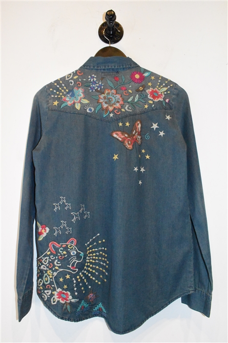 Faded Denim Johnny Was Western Shirt, size XS