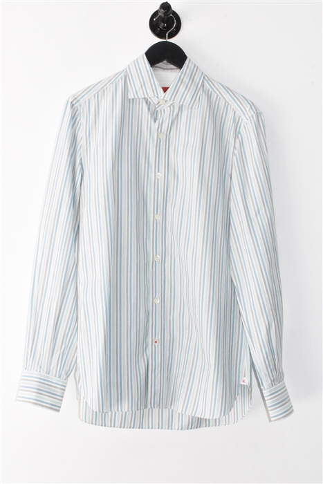 Blue Stripe Isaia Button Shirt, size M