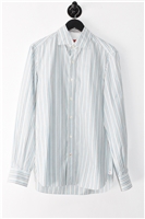 Blue Stripe Isaia Button Shirt, size M