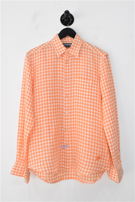 Orange Gingham Vilebrequin Button Shirt, size S