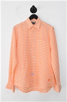 Orange Gingham Vilebrequin Button Shirt, size S