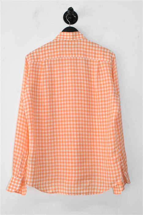 Orange Gingham Vilebrequin Button Shirt, size S
