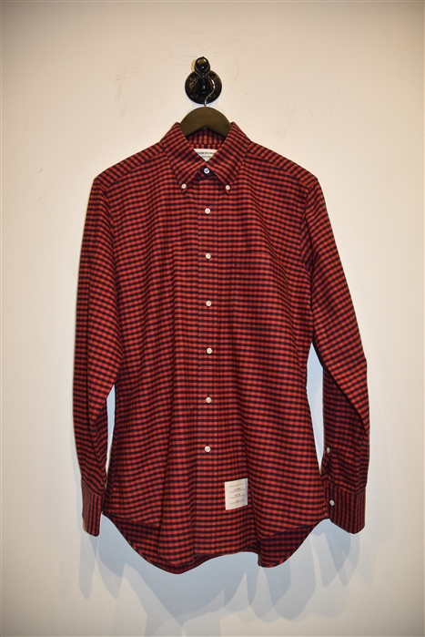 Red Check Thom Browne Button Shirt, size L