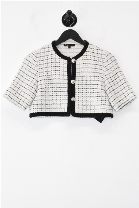 White Tweed Maje Cropped Jacket, size 2