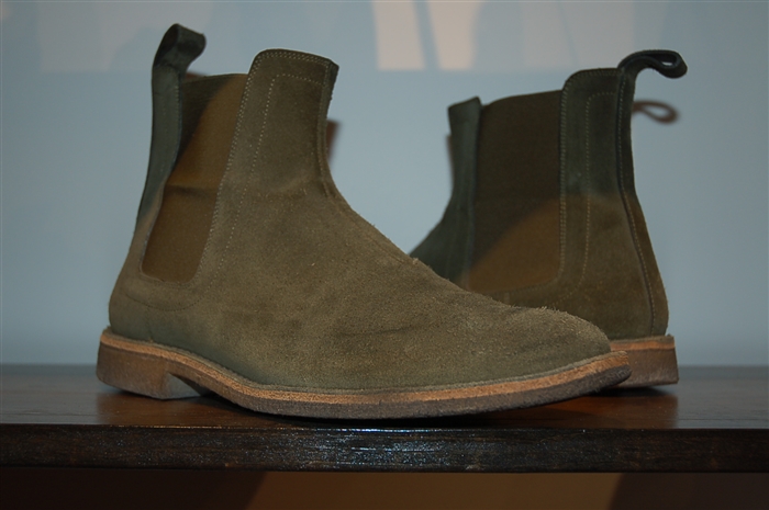 Military Green Bottega Veneta Chelsea Boots, size 10.5
