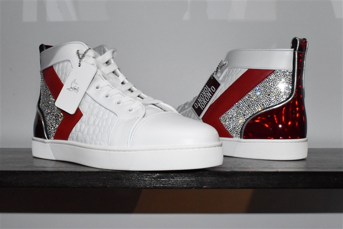 White Leather Christian Louboutin High-Top Sneakers, size 11.5