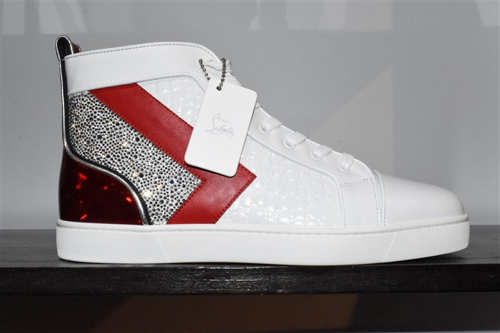 White Leather Christian Louboutin High-Top Sneakers, size 11.5