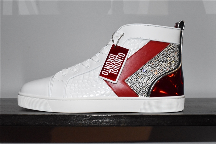 White Leather Christian Louboutin High-Top Sneakers, size 11.5