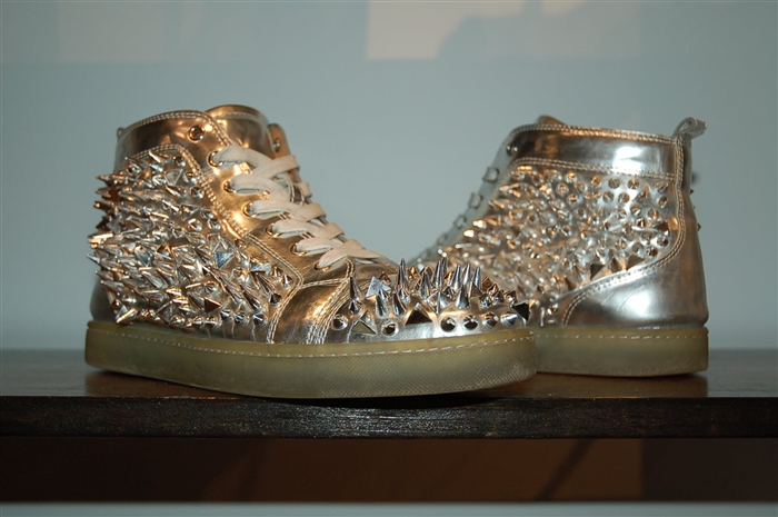 Metallic Silver Christian Louboutin High-Top Sneakers, size 10