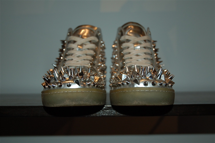 Metallic Silver Christian Louboutin High-Top Sneakers, size 10