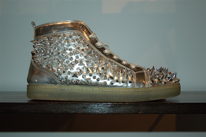 Metallic Silver Christian Louboutin High-Top Sneakers, size 10