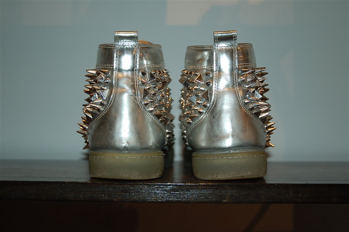 Metallic Silver Christian Louboutin High-Top Sneakers, size 10