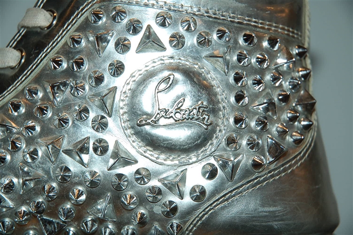 Metallic Silver Christian Louboutin High-Top Sneakers, size 10