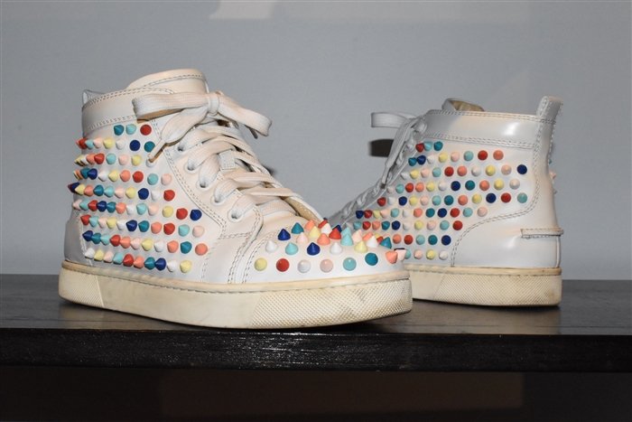 White Leather Christian Louboutin High-Top Sneaker, size 5
