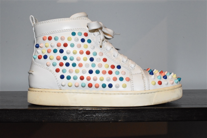 White Leather Christian Louboutin High-Top Sneaker, size 5
