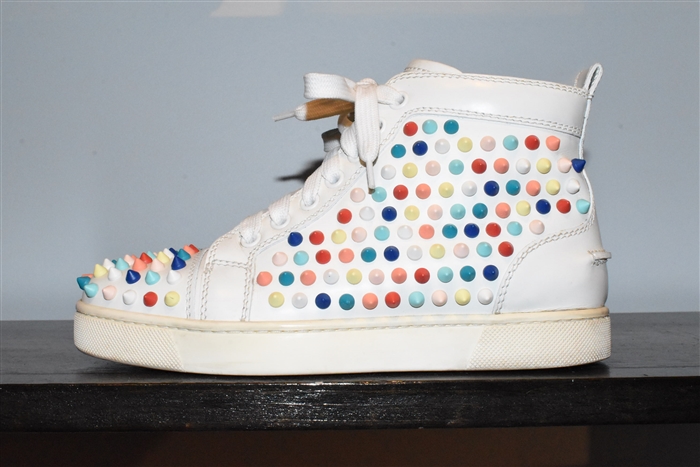 White Leather Christian Louboutin High-Top Sneaker, size 5