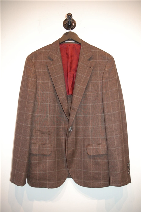 Brown Check Brunello Cucinelli Sport Coat, size 40