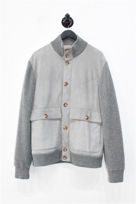 Dark Ash Brunello Cucinelli Bomber Jacket, size XL