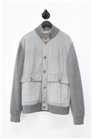 Dark Ash Brunello Cucinelli Bomber Jacket, size XL