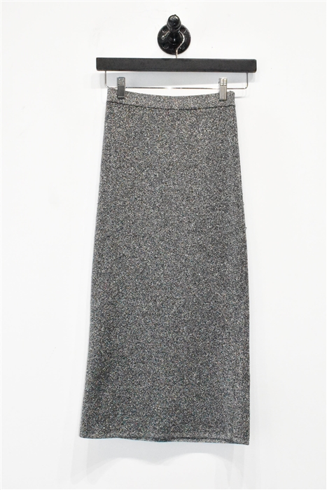 Metallic Silver Sandro Midi Skirt, size S