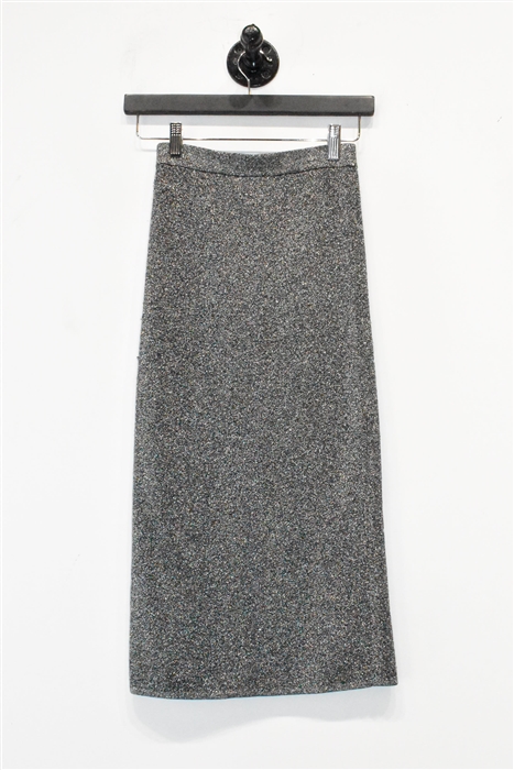 Metallic Silver Sandro Midi Skirt, size S