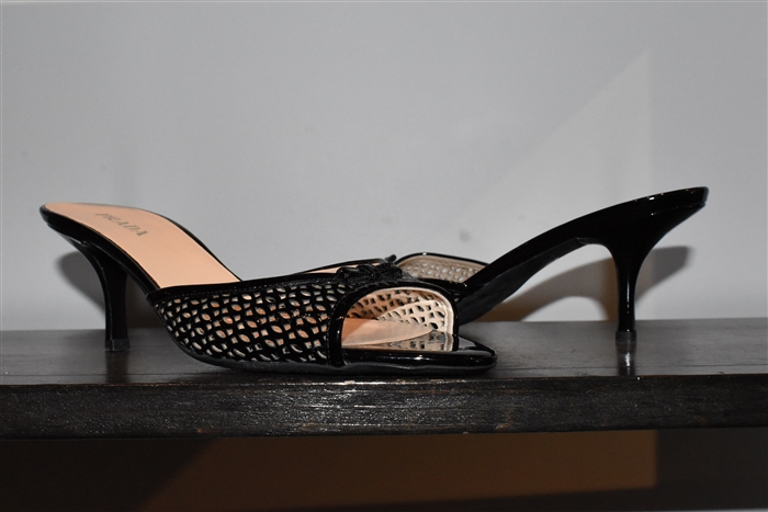 Black Patent Prada Sandal, size 9