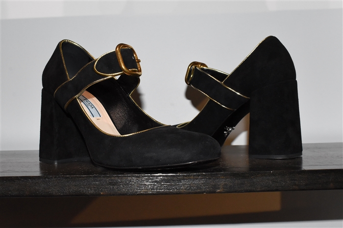 Black Suede Prada Mary Janes, size 8