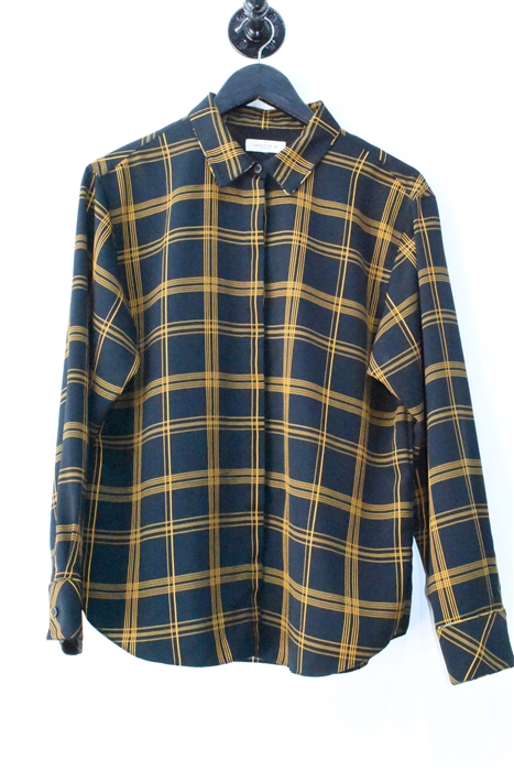 Navy Check Lafayette 148 Button Shirt, size M